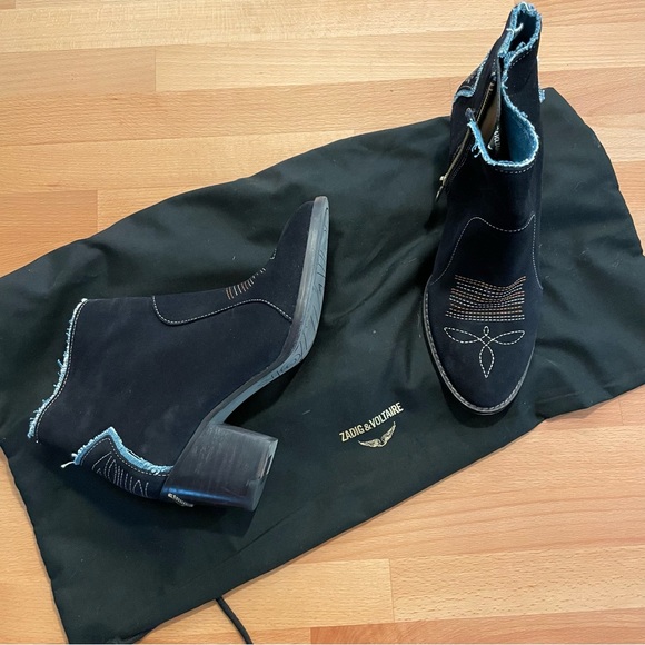 Zadig & Voltaire Molly Suede & Denim Ankle, Distressed Boots, Sz 38 With Dustbag - Picture 1 of 9